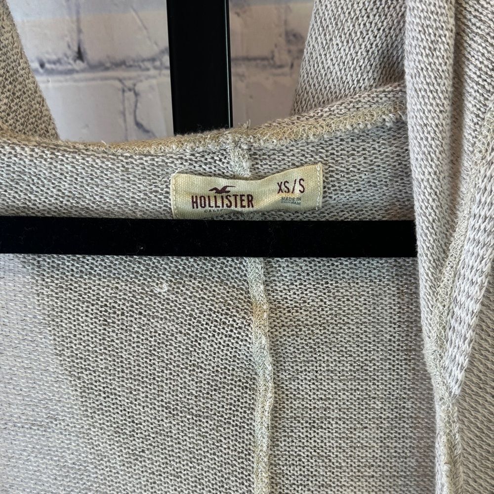 Hollister Light Beige Open-Front Hooded Lightweight Cardigan Sz XS/S - Picture 2 of 5
